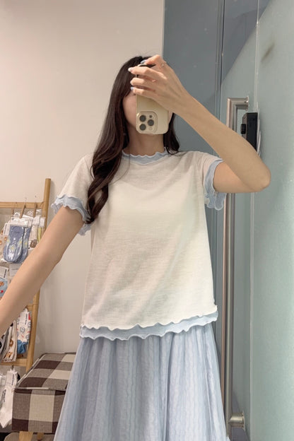 夏季・撞色親膚薄Tee 3色入 1S10921