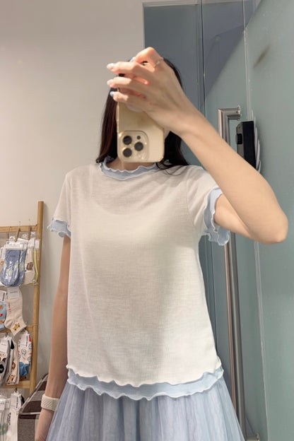 夏季・撞色親膚薄Tee 3色入 1S10921