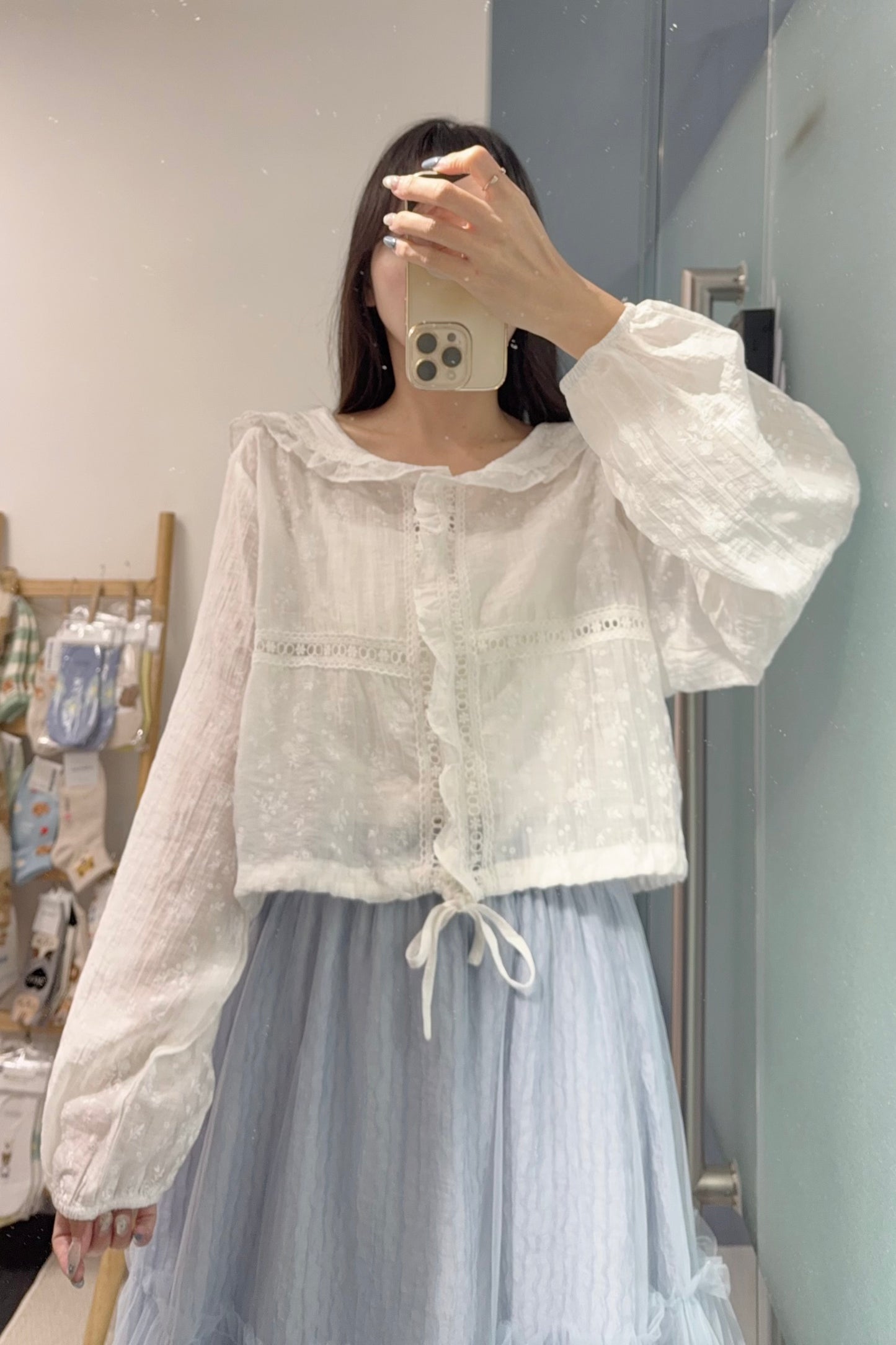 初秋・小清新暗紋碎花薄長袖 1色入 1S70922