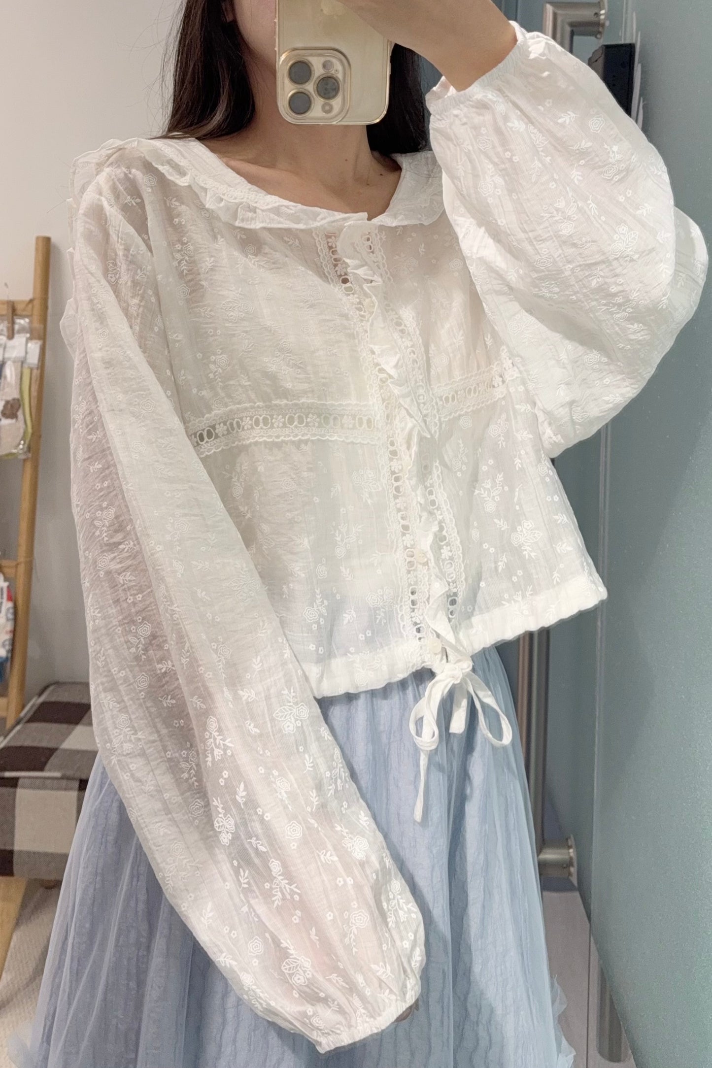 初秋・小清新暗紋碎花薄長袖 1色入 1S70922
