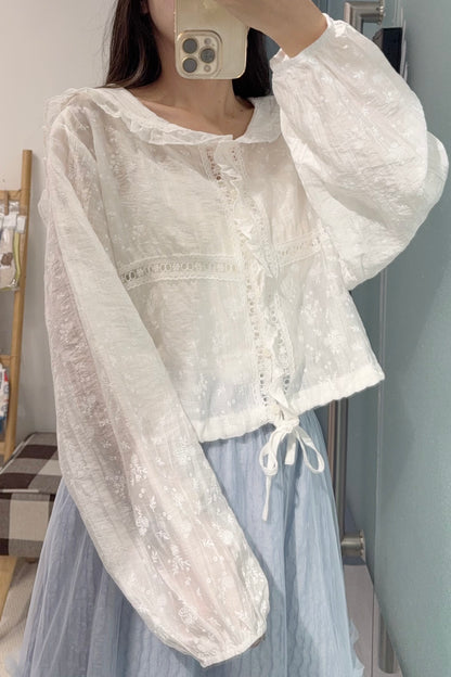 初秋・小清新暗紋碎花薄長袖 1色入 1S70922