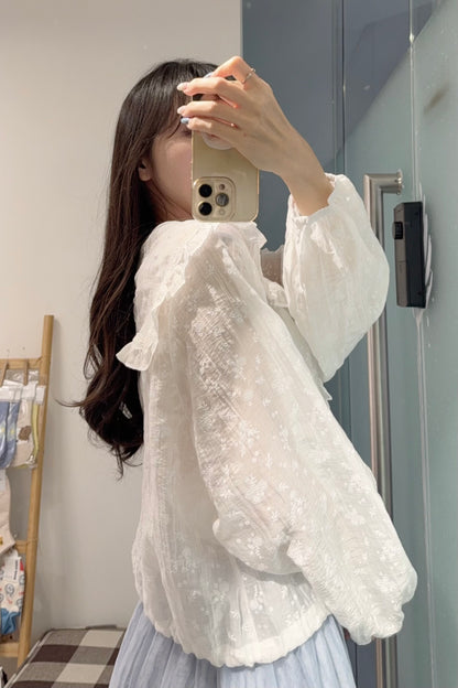 初秋・小清新暗紋碎花薄長袖 1色入 1S70922