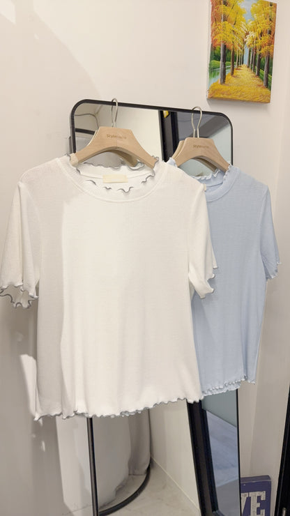 夏季・提花心心🤍木耳邊親膚TEE 2色入 1S50402