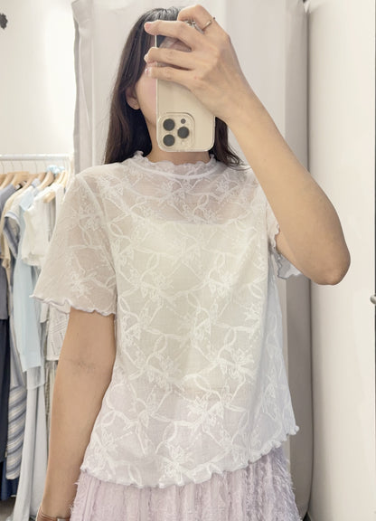 夏季・超薄透視超親膚暗花Tee 2色入 1S10408