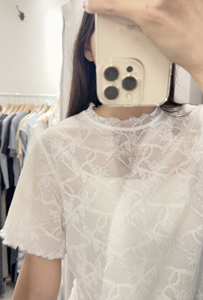 夏季・超薄透視超親膚暗花Tee 2色入 1S10408