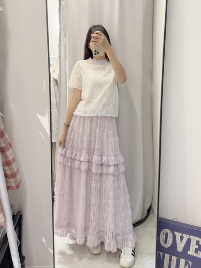 夏季・超薄透視超親膚暗花Tee 2色入 1S10408