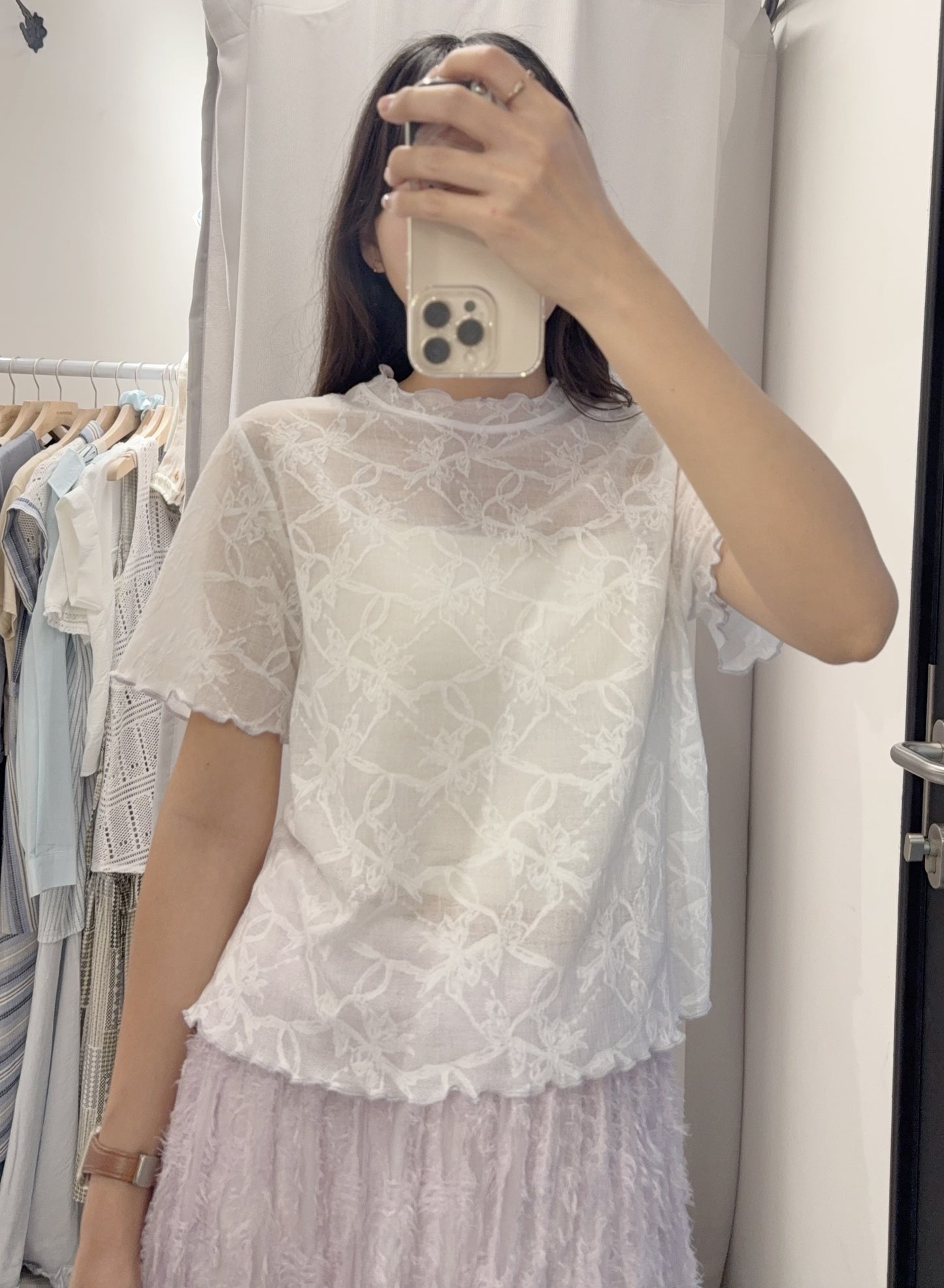 夏季・超薄透視超親膚暗花Tee 2色入 1S10408