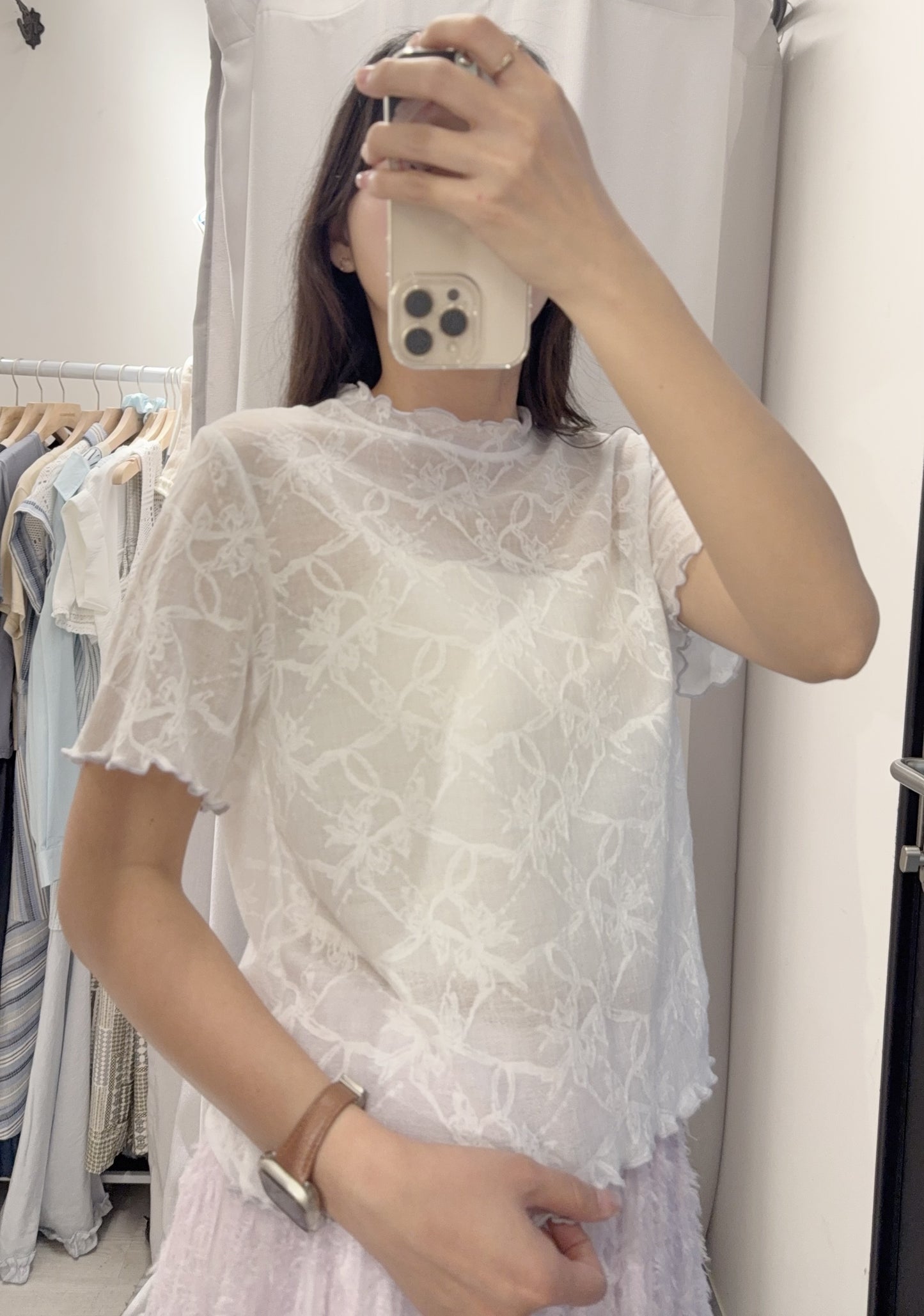 夏季・超薄透視超親膚暗花Tee 2色入 1S10408