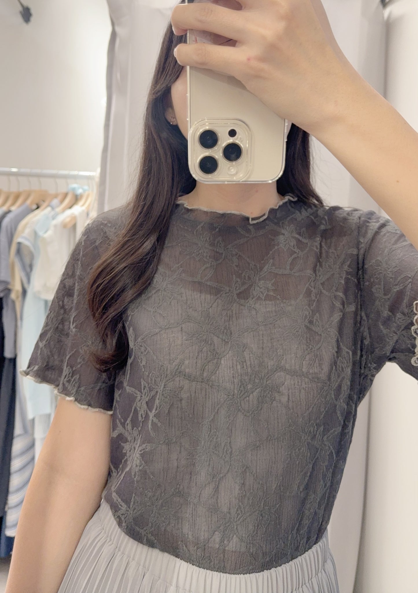 夏季・超薄透視超親膚暗花Tee 2色入 1S10408