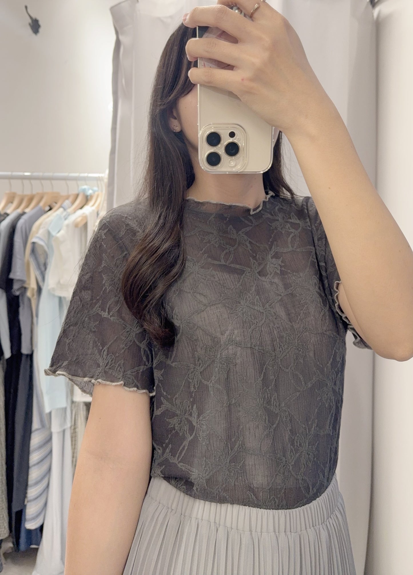 夏季・超薄透視超親膚暗花Tee 2色入 1S10408