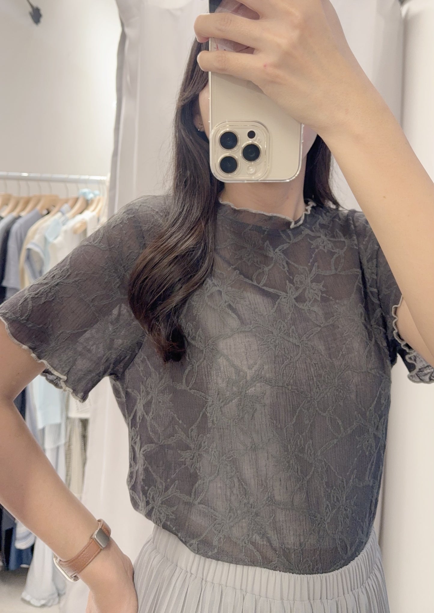 夏季・超薄透視超親膚暗花Tee 2色入 1S10408