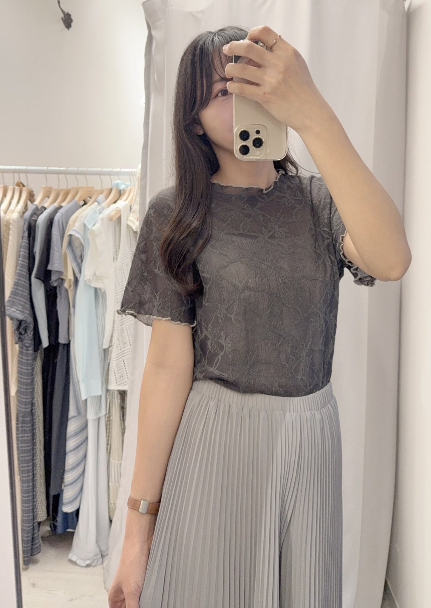 夏季・超薄透視超親膚暗花Tee 2色入 1S10408