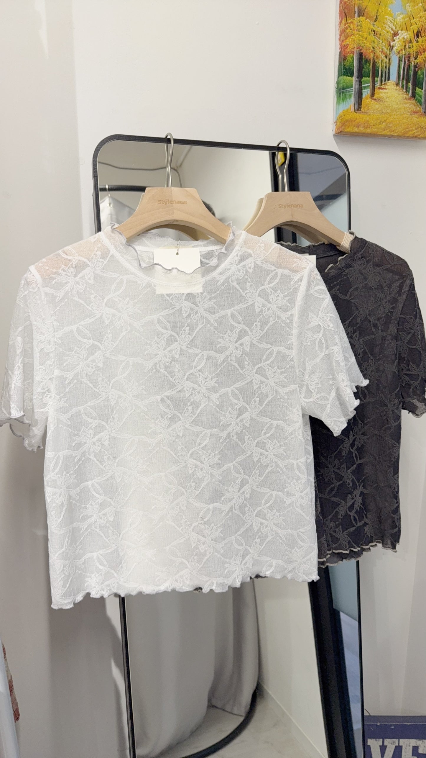 夏季・超薄透視超親膚暗花Tee 2色入 1S10408