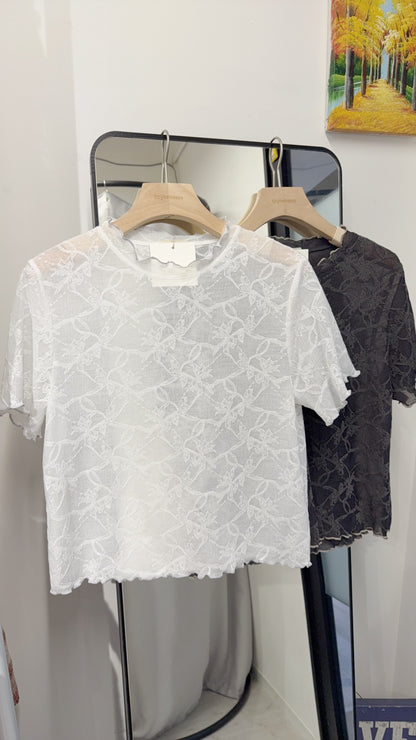 夏季・超薄透視超親膚暗花Tee 2色入 1S10408