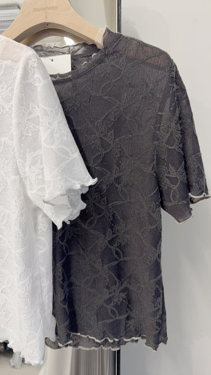 夏季・超薄透視超親膚暗花Tee 2色入 1S10408