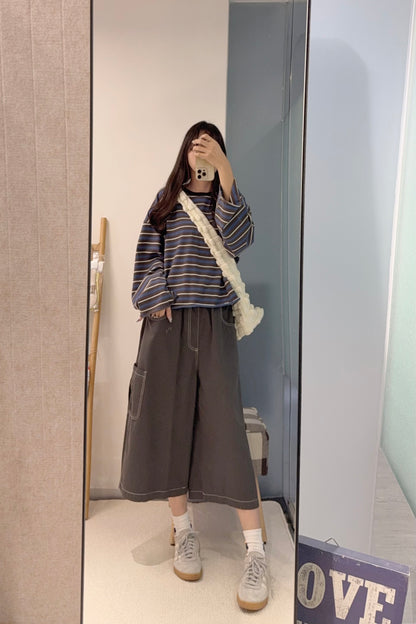 初秋・捲邊橫間薄衛衣 2色入 1S60929