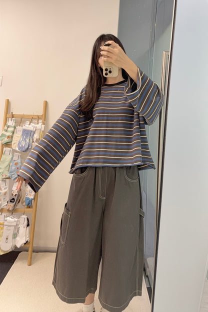 初秋・捲邊橫間薄衛衣 2色入 1S60929