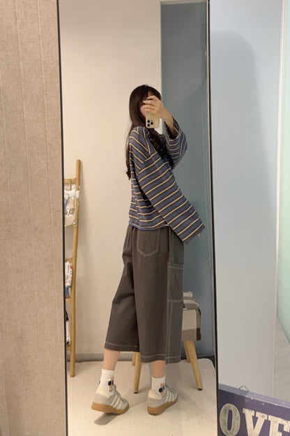 初秋・捲邊橫間薄衛衣 2色入 1S60929