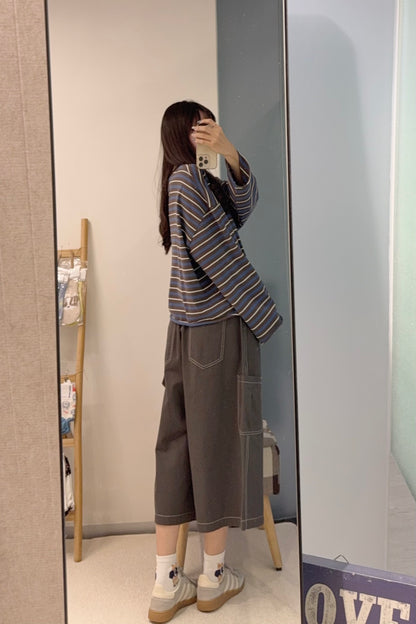 初秋・捲邊橫間薄衛衣 2色入 1S60929