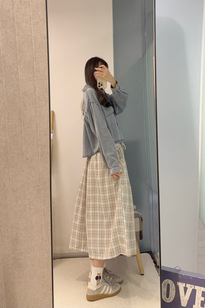 初秋・洗水寬鬆Cropped牛仔恤衫 2色入 1S60927