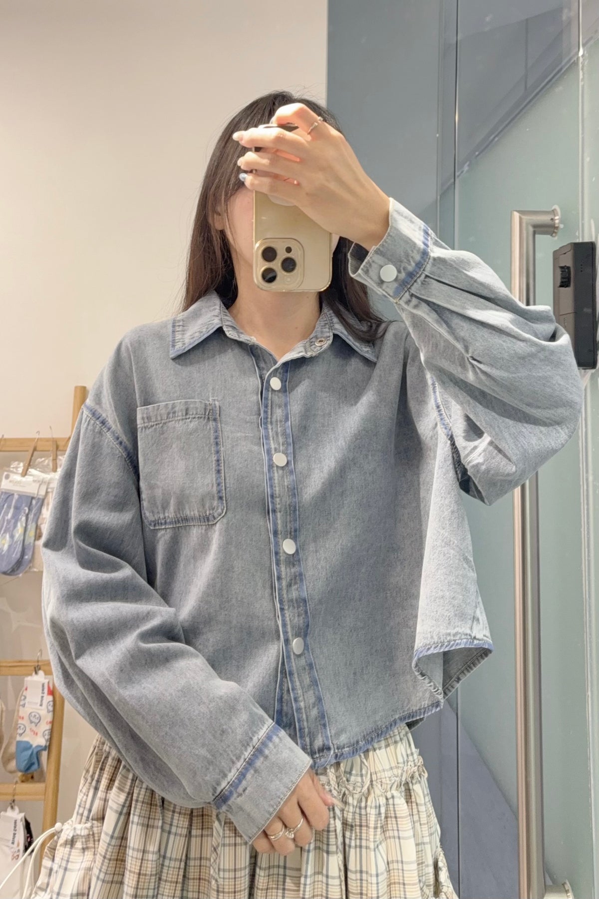 初秋・洗水寬鬆Cropped牛仔恤衫 2色入 1S60927
