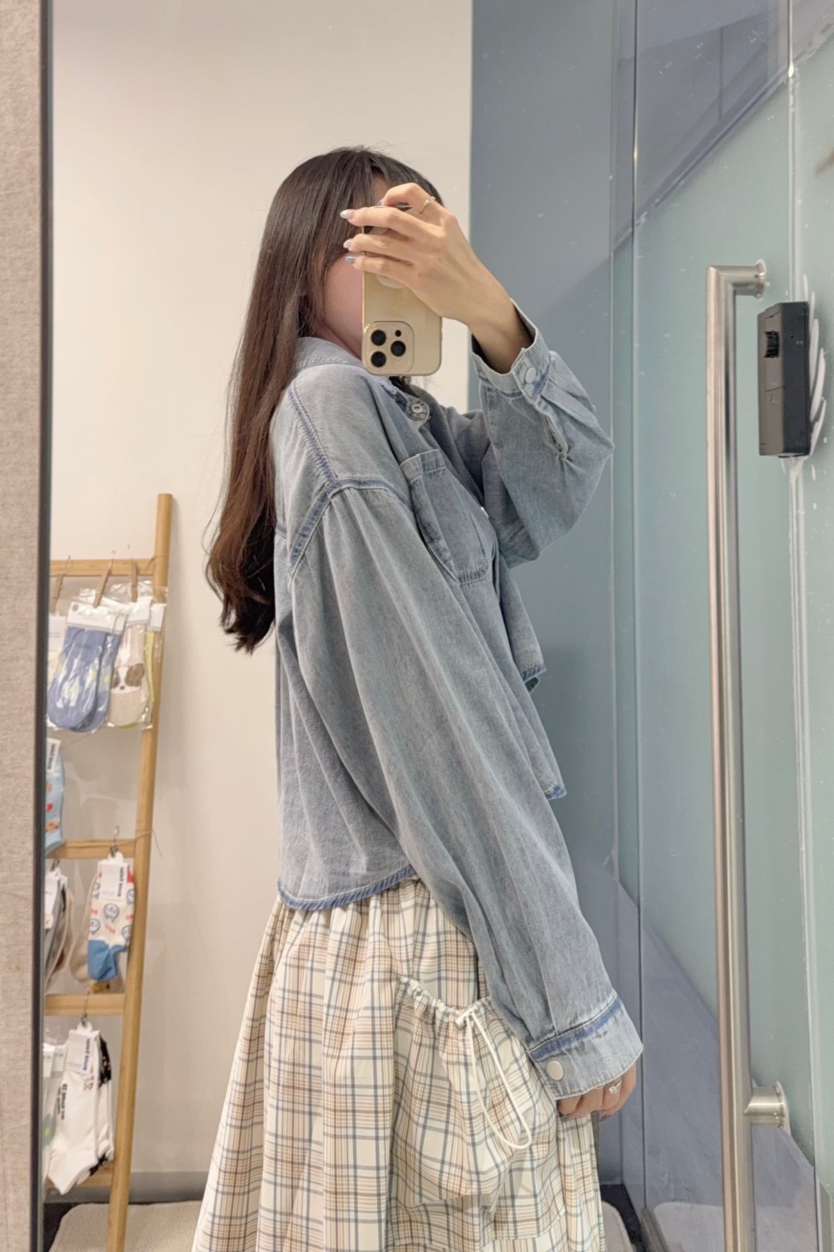 初秋・洗水寬鬆Cropped牛仔恤衫 2色入 1S60927