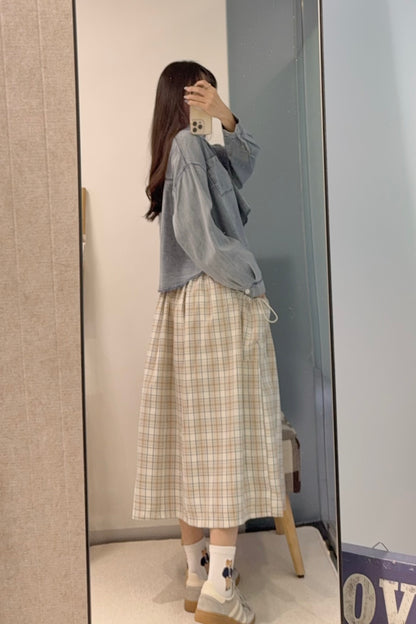 初秋・日系束袋格仔半身裙（小個子友好） 2色入 1S60930
