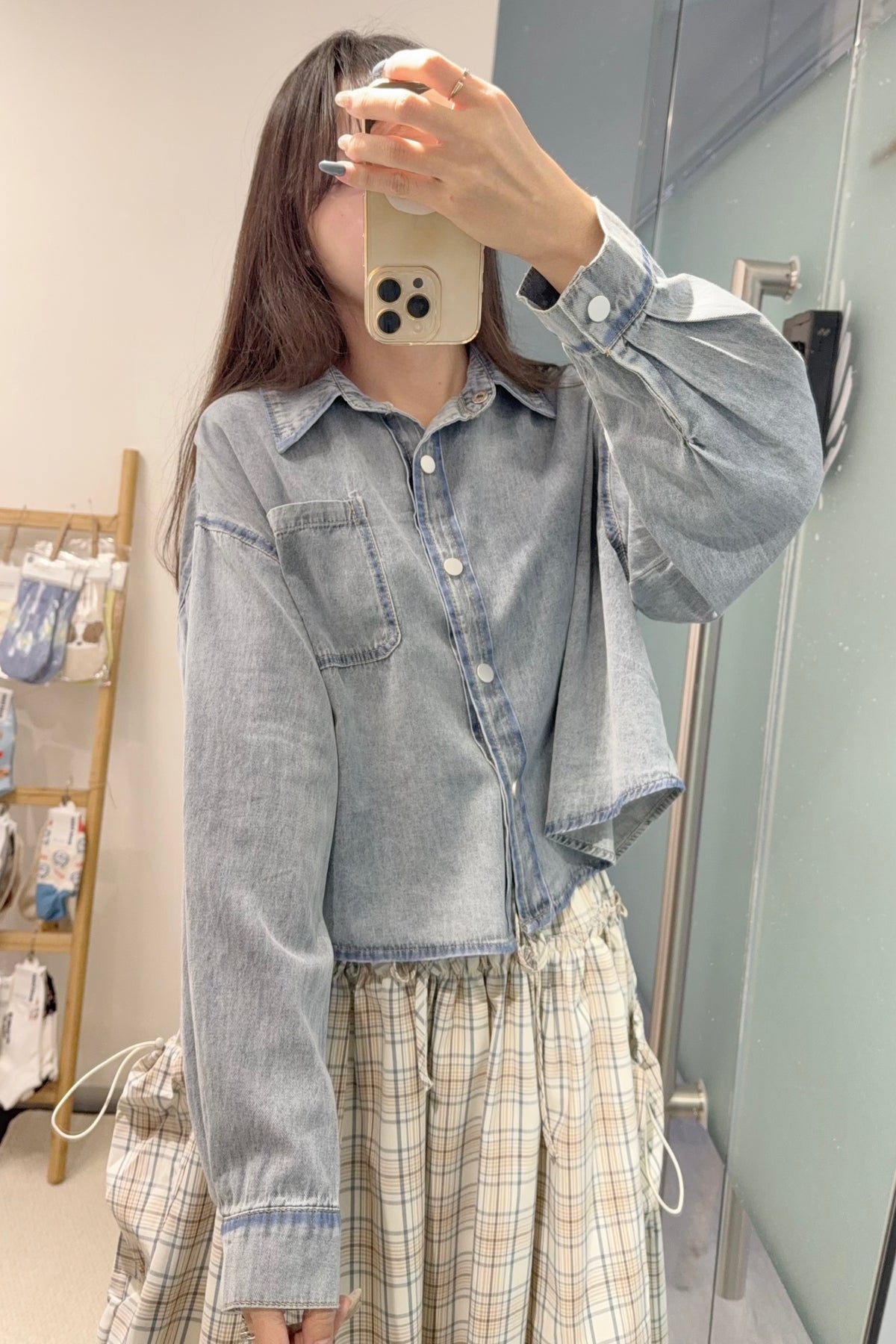 初秋・洗水寬鬆Cropped牛仔恤衫 2色入 1S60927