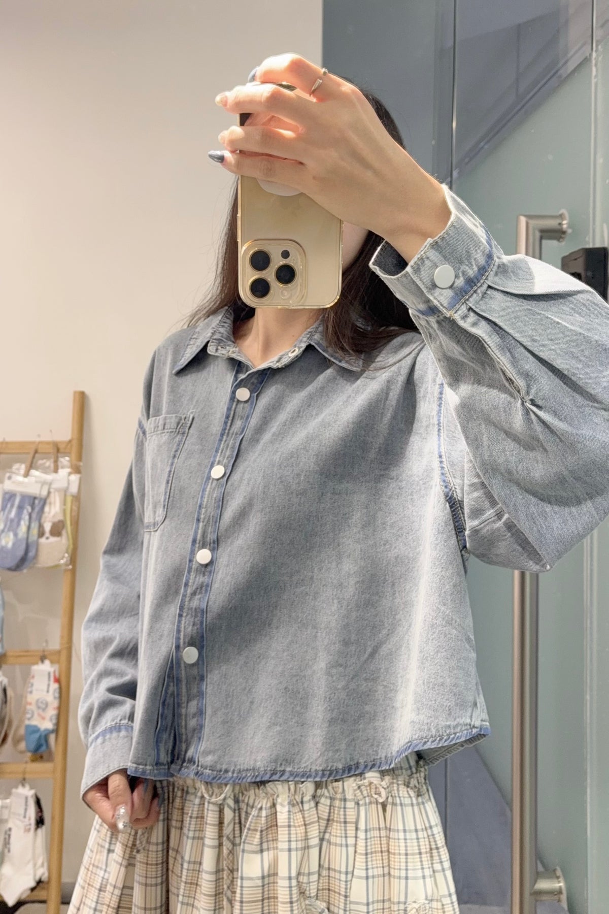 初秋・洗水寬鬆Cropped牛仔恤衫 2色入 1S60927