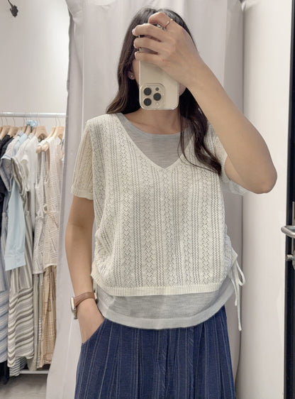夏季・束邊假兩件線衫 2色入 1S60410