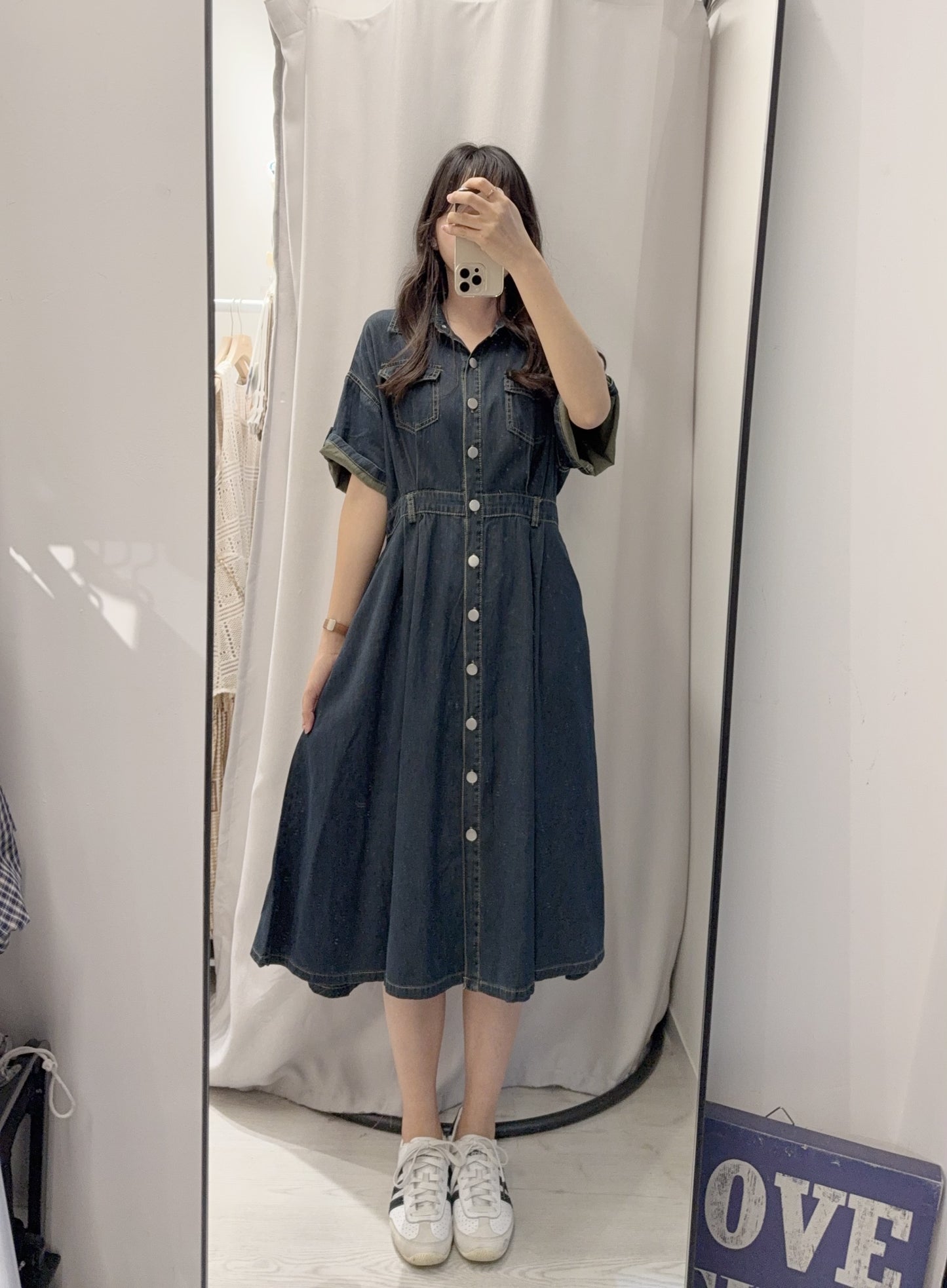 夏季・修腰反袖薄牛仔連身裙 2色入 1S60414