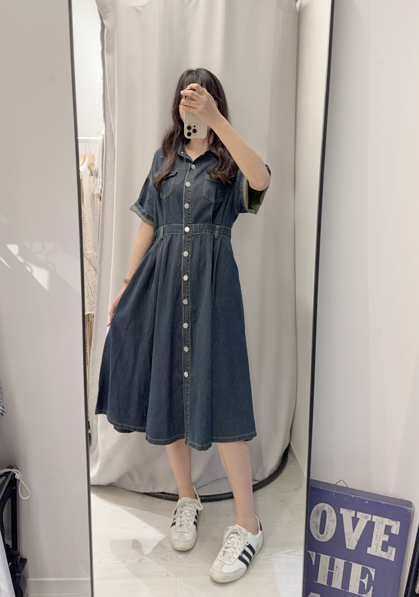 夏季・修腰反袖薄牛仔連身裙 2色入 1S60414