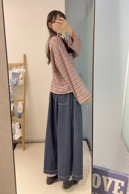 初秋・捲邊橫間薄衛衣 2色入 1S60929