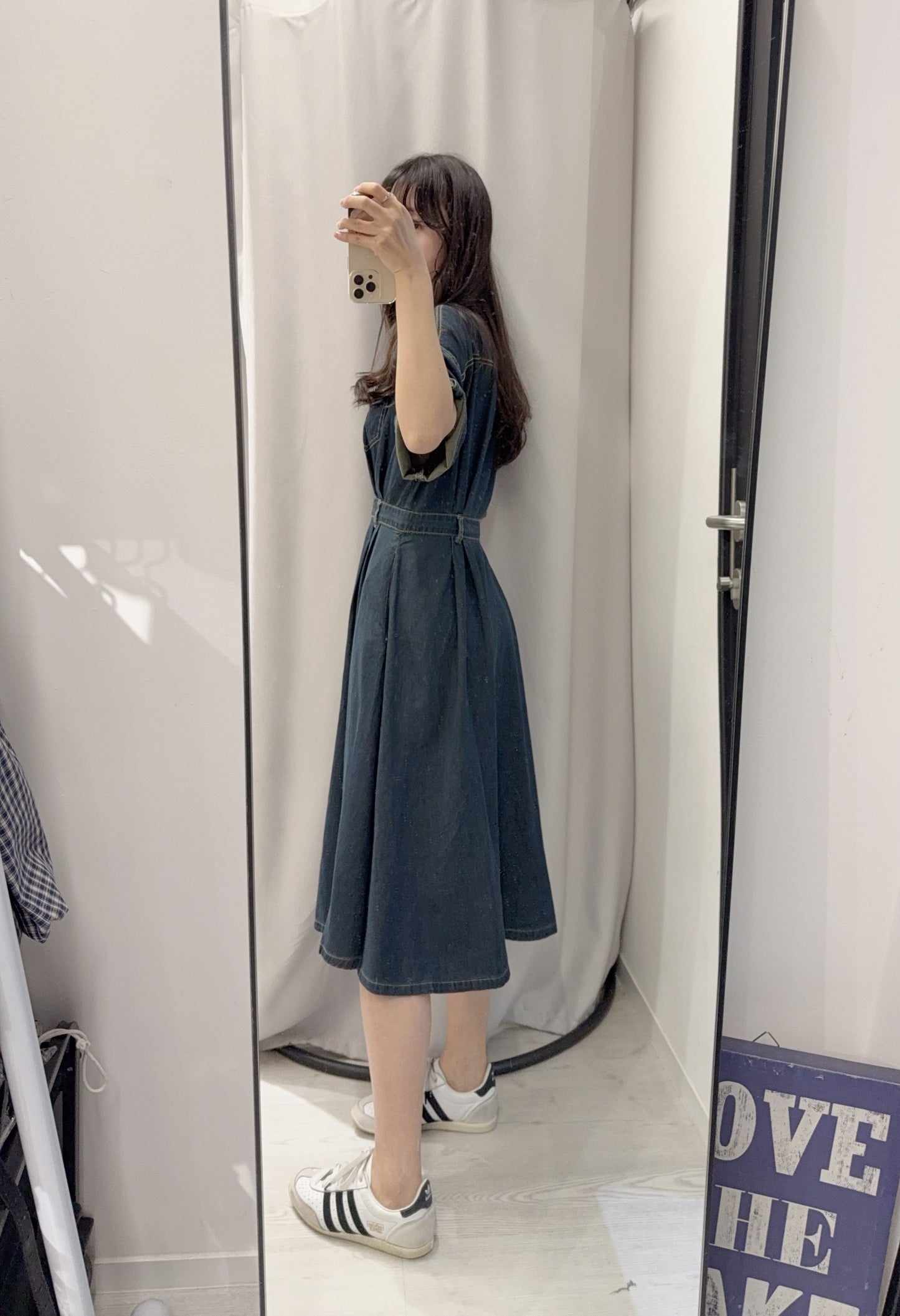 夏季・修腰反袖薄牛仔連身裙 2色入 1S60414