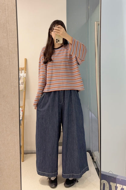 初秋・捲邊橫間薄衛衣 2色入 1S60929
