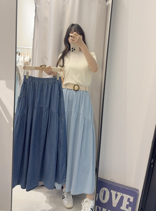 夏季・薄牛仔連Belt半身裙 2色入 1S60413