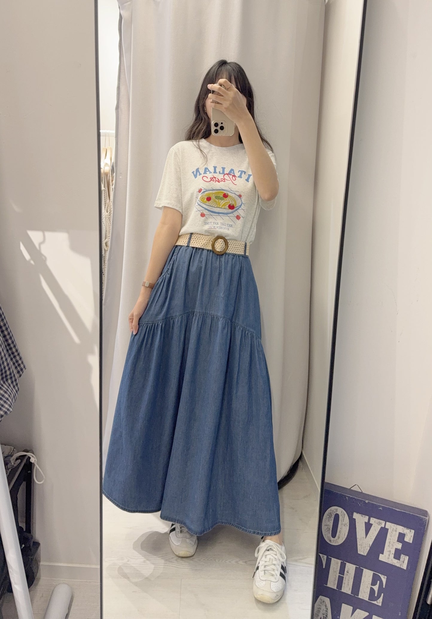 夏季・薄牛仔連Belt半身裙 2色入 1S60413
