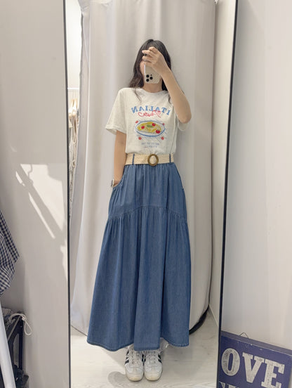 夏季・薄牛仔連Belt半身裙 2色入 1S60413