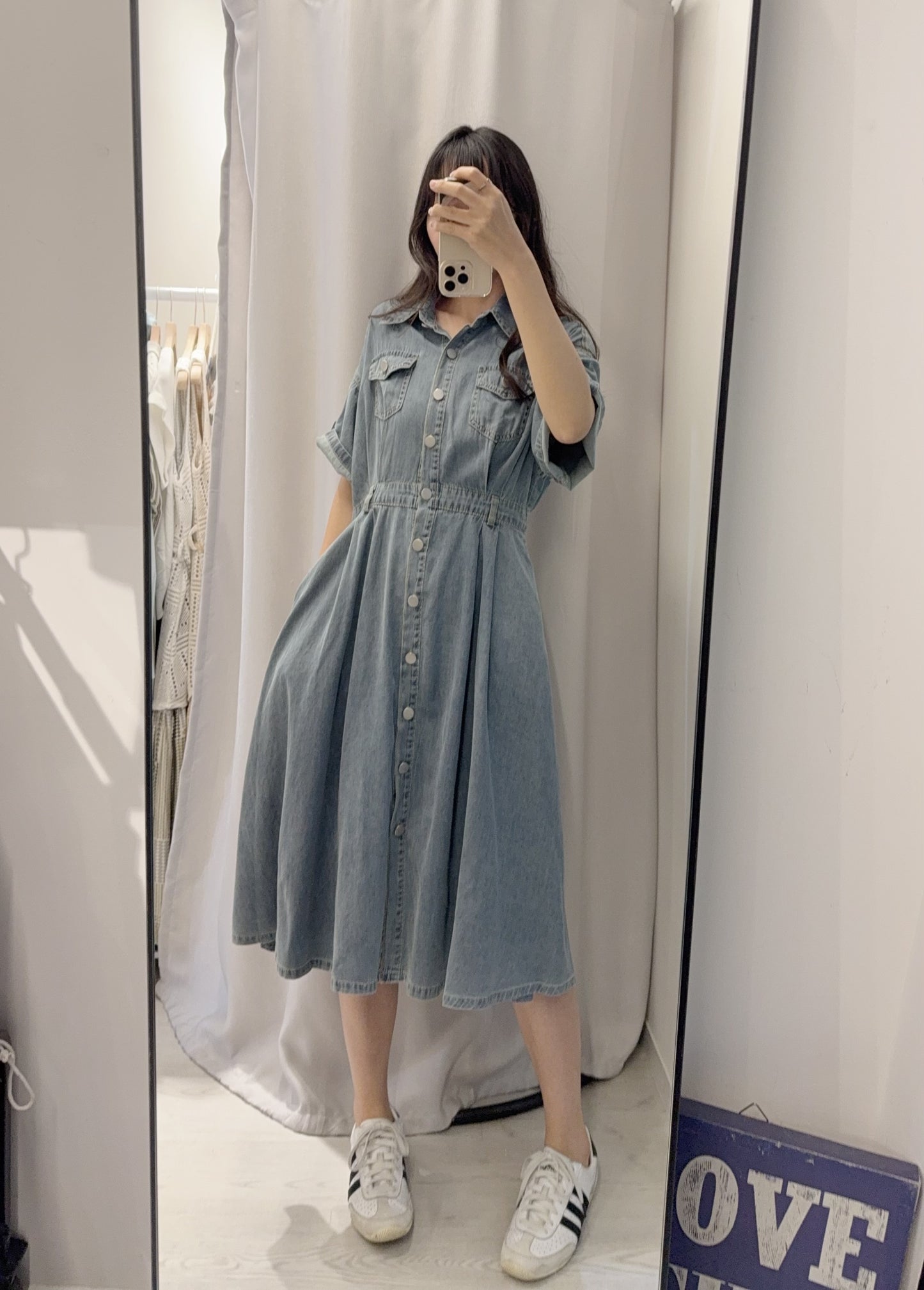 夏季・修腰反袖薄牛仔連身裙 2色入 1S60414