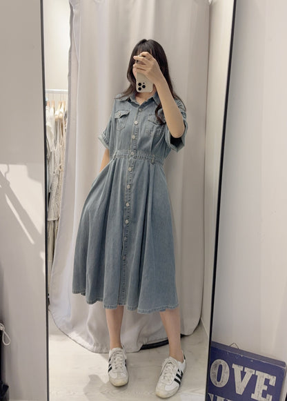 夏季・修腰反袖薄牛仔連身裙 2色入 1S60414