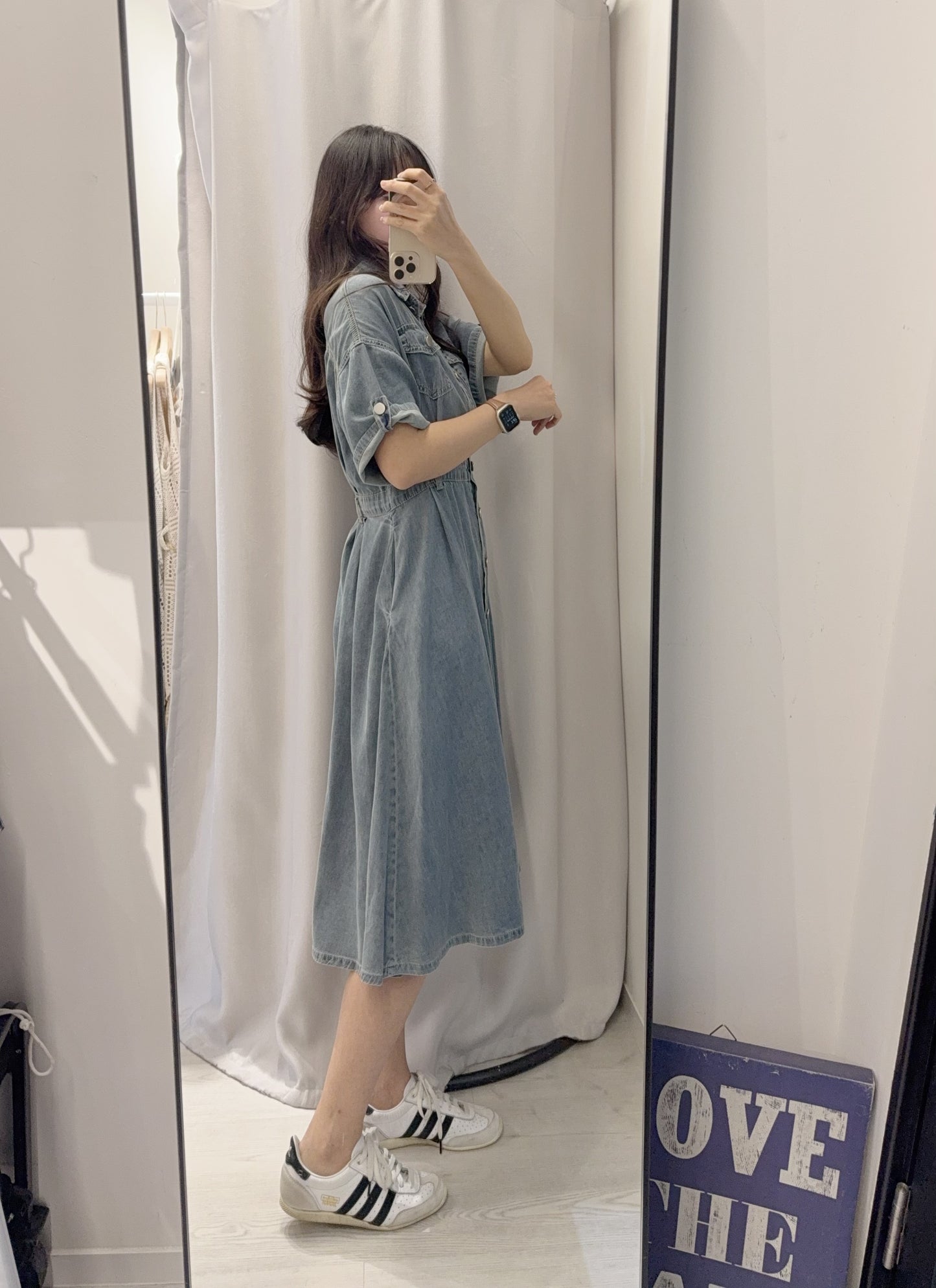 夏季・修腰反袖薄牛仔連身裙 2色入 1S60414