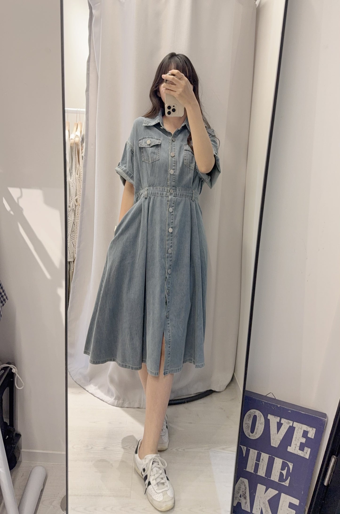 夏季・修腰反袖薄牛仔連身裙 2色入 1S60414