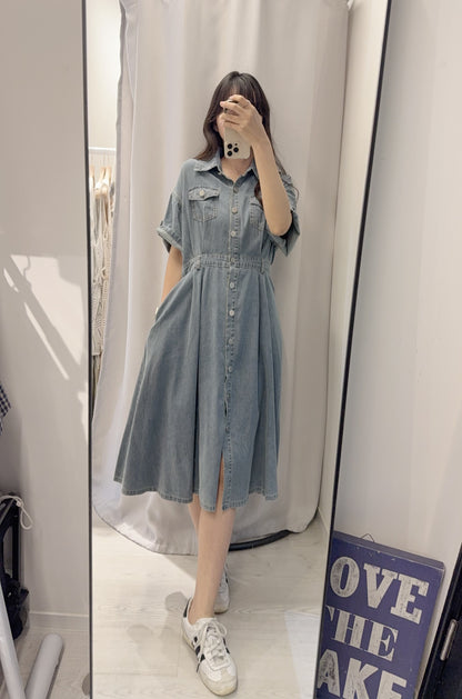 夏季・修腰反袖薄牛仔連身裙 2色入 1S60414