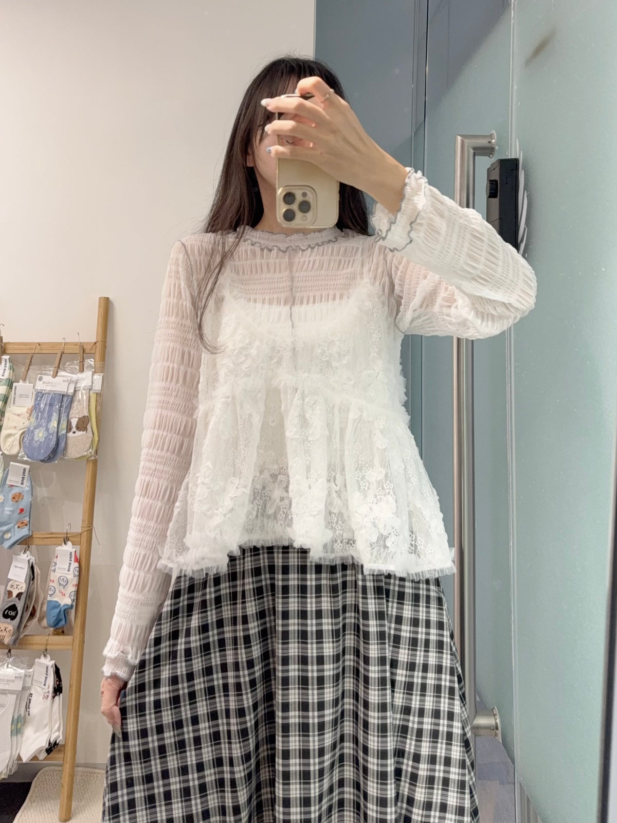 初秋・玻璃透視感紗紗親膚上衣 4色入 1S10932