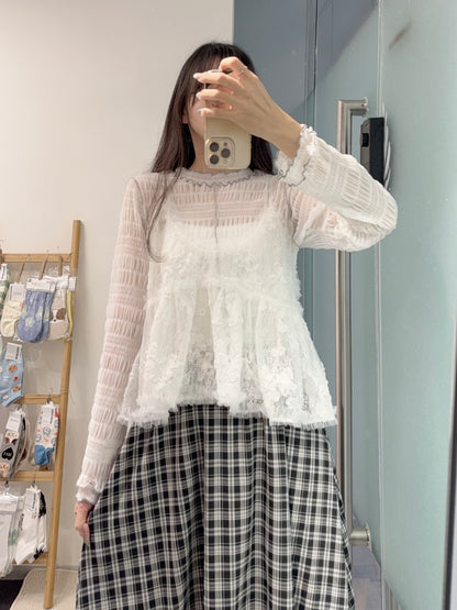 初秋・玻璃透視感紗紗親膚上衣 4色入 1S10932
