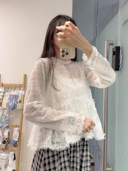 初秋・玻璃透視感紗紗親膚上衣 4色入 1S10932
