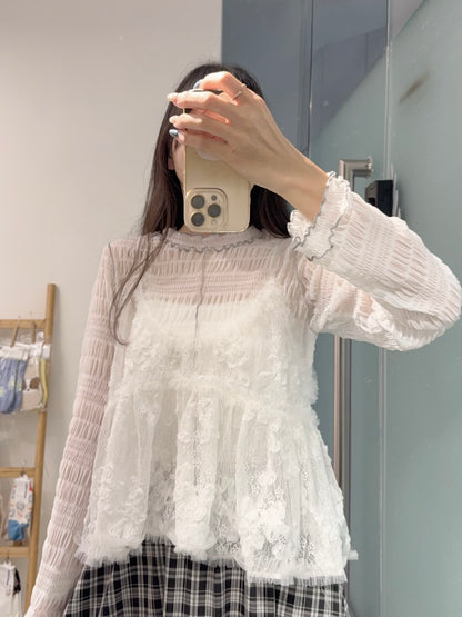 初秋・玻璃透視感紗紗親膚上衣 4色入 1S10932