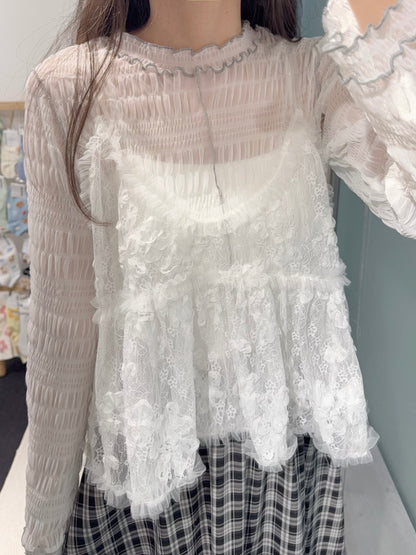 初秋・玻璃透視感紗紗親膚上衣 4色入 1S10932