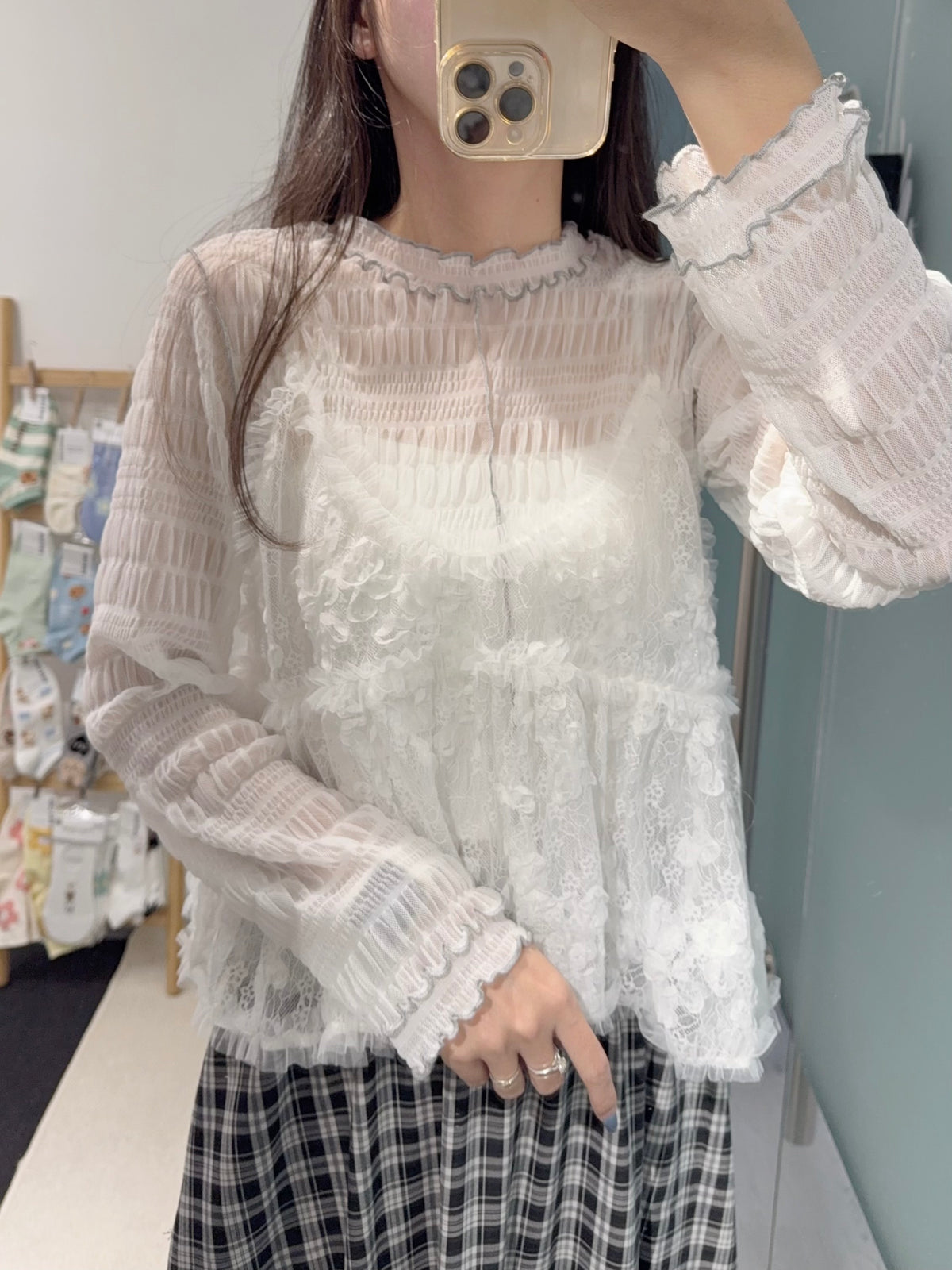 初秋・玻璃透視感紗紗親膚上衣 4色入 1S10932