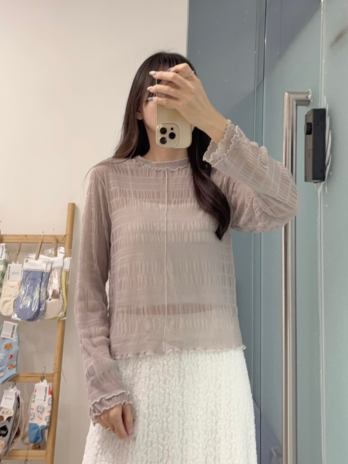初秋・玻璃透視感紗紗親膚上衣 4色入 1S10932